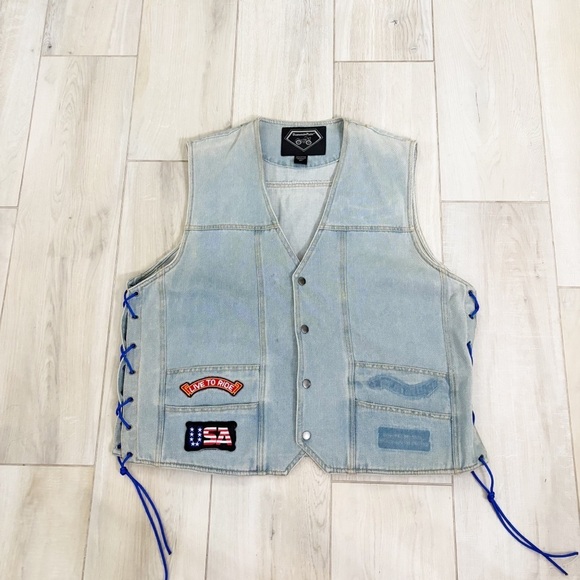 Vintage DIAMOND PLATE Women’s Plus LIVE TO RIDE Denim Biker Vest Patches Size 2X - Picture 3 of 8